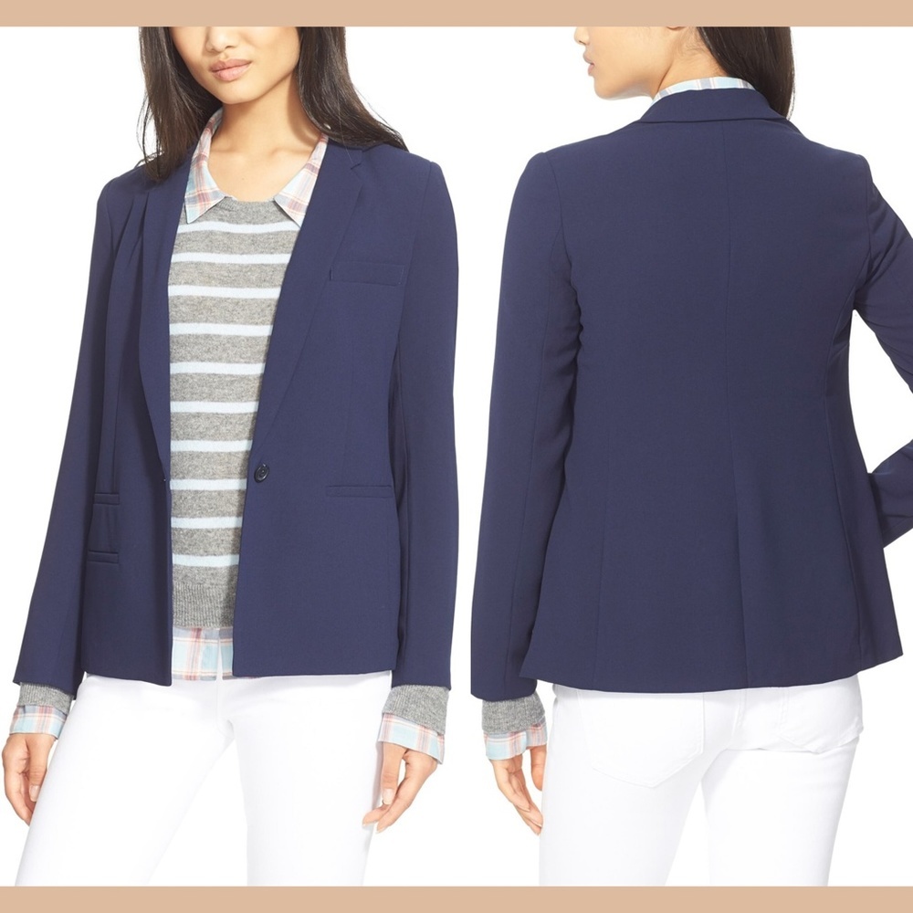 NWT $298 Joie Mehira B. Crepe Blazer Jacket in Navy Blue [SZ 6 ]‎